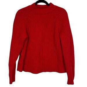 Banana Republic Red Ribbed Knit Pullover Sweater Womens L Holiday Crew Neck